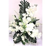 LBA Centro di fiori artificiali per cimitero. Anche per le Chiese. Speciale giorno di tutti i santi. Dimensioni: 65 x 50 x 40 cm. ca. Vari modelli. (Orchidee bianche)