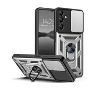 LBH Armor Custodia per Samsung Galaxy A25 5G Case con protezione della fotocamera per esterni, antiurto, supporto ad anello in metallo a 360 gradi, supporto per cellulare auto, magnete, argento