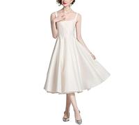 LBHT 2023 Abiti Longuette Stile retrò con Scollo Quadrato Francese da Donna Estiva Vestito da Sposa Eleganti Albicocca Sottili Senza Schienale (Color : Apricot, Size : L)