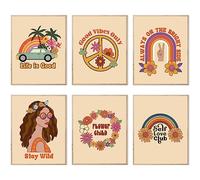 LBingbrother Set di stampe retrò hippie anni '60 e '70 con slogan motivazionali, decorazione per camera da letto, decorazione da parete estetica vintage, poster Boho vintage Groovy Decor (stile B,