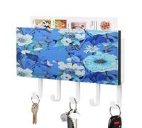 LBKHDS Portachiave a parete,Supporto da parete con stampa floreale blu, supporto per posta a parete, organizer per posta con ganci