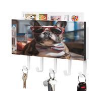 LBKHDS Portachiave da parete, Bulldog che indossa occhiali da sole stampati, supporto da parete, porta posta a parete, organizer per posta con ganci