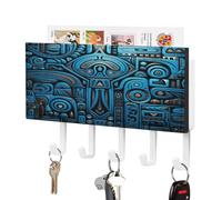 LBKHDS Portachiave da parete, con stampa tribale blu e nera, supporto per la posta da parete, organizer per posta con ganci