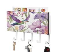 LBKHDS Portachiavi da parete, con stampa di colibrì, iris, fiori, montaggio a parete, porta posta con ganci