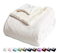 LBRO2M Coperta in pile Sherpa, per letto matrimoniale, super morbida, in peluche, calda, soffice, in microfibra, reversibile, colore avorio