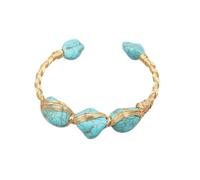LBRTMED Braccialetti per Donna Turchesi Naturali Perline Grosse Bracciale Aperto in Oro per Le Donne Perle barocche Bracciale Aperto Bracciale Rigido
