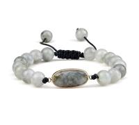 LBRTMED Xfzjchap 8mm Braccialetti di perline per uomini e donne, braccialetti in pietra grigio chiaro regolabili 6,5-11 pollici, gioielli di moda