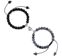 LBRTMED Xfzjchap 8mm Braccialetti di perline per uomo e donna, bracciali di cuore in pietra legale regolabili 6,5-12 pollici, 2pc, gioielli di moda