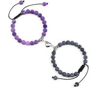 LBRTMED Xfzjchap 8mm Braccialetti di perline per uomo e donna, bracciali di cuore in pietra legale regolabili 6,5-12 pollici, 2pc, gioielli di moda
