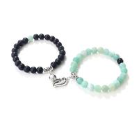 LBRTMED Xfzjchap 8mm Braccialetti perle per unisex, braccialetti di cuore in pietra in lega elastico da 7 pollici, 2 pezzi, gioielli di moda