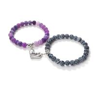 LBRTMED Xfzjchap 8mm Braccialetti perle per unisex, braccialetti di cuore in pietra in lega elastico da 7 pollici, 2 pezzi, gioielli di moda