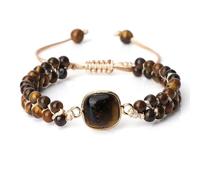 LBRTMED Xfzjchap perline bracciale da 4 mm per donne e uomini, bracciale bracciale di pietra tigre marrone regolabile 6,5-11 pollici, gioielli di moda