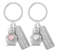 LbsAMP 2 Pezzi Portachiavi Pinguino con Cuore Ciondolo Pinguino Portafortuna Simpatico Animale Portachiavi Incisione Ein Leben Lang An Deiner Seite Regalo per Coppie Fidanzata - Rosa + Trasparente