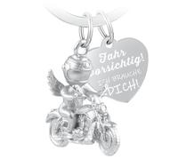 LbsAMP Portachiavi per moto con angelo custode e incisione | Fahr vorsichtig ich müssen dich Geschenk Engel, portachiavi per motociclisti, portafortuna guida con attenzione (argento opaco), argento, m