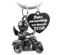 LbsAMP Portachiavi per moto con angelo custode e incisione | Guidare con attenzione ich brauche dich Geschenk Engel Portachiavi per motociclisti, portafortuna guida con attenzione, Nero , M
