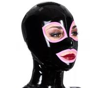 LBUZHOY Lattice Testa Coperchio Accessori Erotici Maschera di Gomma con Rifiniture Rosa Occhi Esposti Bocca per Cosplay Party(Size:XL-70CM)