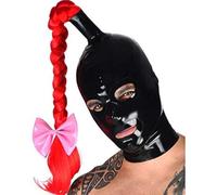 LBUZHOY Lattice Testa Coperchio con Parrucca Maschera Viso Sexy Occhi Esposti Bocca Esposta per Gioco di Ruolo di Party Club(Size:M-65CM)