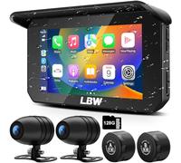 LBW Telecamera da cruscotto professionale per moto, wireless Apple Carplay, Android Auto, TPMS, fotocamera anteriore e posteriore HD 1080p (chip IMX307), DVR per moto, sensore G, touch screen IPS da 5
