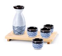 Lbwstellar Set da 5 pezzi per sake giapponese, 1 bottiglia da 170 ml e 4 tazze da 35 ml, set da sake in ceramica disegnato a mano