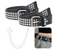 Lbxtswpl Cintura con rivetti borchiati punk e gotici, 2 pezzi, in pelle PU, borchie piramidali per jeans rockwear - 110 x 3,8 cm nero