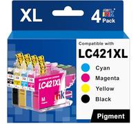 LC421XL Cartuccia di inchiostro nero multipack compatibile con Brother LC 421 XL LC-421XL LC-421VAL cartucce per DCP-J1050DW MFC-J1010DW DCP-J1140DW,4 pezzi