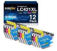 LC421XL LC-421XLVAL - Confezione da 12 cartucce per Brother LC421 LC-421XL per Brother DCP-J1050DW DCP-J1140DW MFC-J1010DW (LC421XL nero, ciano, magenta, giallo, confezione da 12)