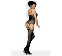 LC79400 Body Stocking in Rete a Spalline Sottili Stile Guepiere e Calze Ricamati