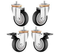 LCANALLYMS Ruote girevoli 2*, Ruote con Freno, Stelo filettato, nessun Segno sul Pavimento, mobili in TPR silenziosi, Scivolano silenziosamente, for carrelli, banchi da Lavoro(M10x30mm,3in)