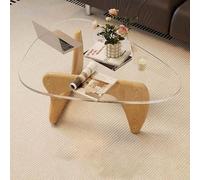 LCBDYLR Tavolino da Caffè in Vetro Triangolare Moderno, Stile Metà Secolo, Tavolino d’Appoggio con Base in Legno, Tavolo Minimal per Soggiorno o Ufficio Domestico E M