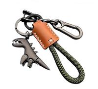 LCBKYDVM Portachiavi in lega di alluminio Dinosaur con cinturino in tessuto a mano, mini metallo dinosauro chiave anello clip per donne e uomini, simpatici accessori per portachiavi, marrone, (B