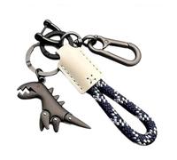 LCBKYDVM Portachiavi in lega di alluminio Dinosaur con cinturino in tessuto a mano, mini metallo dinosauro chiave anello clip per donne e uomini, simpatici accessori per portachiavi, bianco, (B