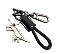 LCBKYDVM Portachiavi in lega di alluminio Dinosaur con cinturino in tessuto a mano, mini metallo dinosauro chiave anello clip per donne e uomini, simpatici accessori per portachiavi, Nero , (A) Black