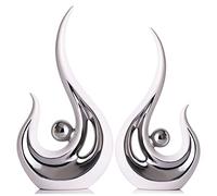 LCCCK Decorazione centrotavola bianco e argento, 2 pezzi arte astratta in ceramica, decorazione tavolo soggiorno, decorazione moderna statua mobile TV, stile minimalista scandinavo