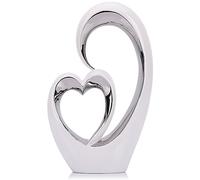 LCCCK Scultura a forma di cuore in ceramica bianca e argento, decorazione per camera da letto, centrotavola romantico per matrimoni, ideale come capanna d'amore, mensola, scrivania, tavolo d'ingresso