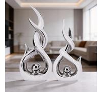 LCCCK Set di 2 sculture astratte in ceramica bianca e argento moderne statue elettroplaccate statue decorative per soggiorno mensola tavolo decorazione per la casa regalo di inaugurazione della casa