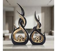 LCCCK Set di 2 sculture astratte in ceramica nera e oro moderne statuette elettroplaccate statue decorative per soggiorno mensola tavolo decorazione per la casa regalo di inaugurazione della casa