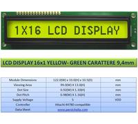 LCD 16X1 ALFANUMERICO GALLO-VERDE RETROILLUMINATO CARATTERE 9,4mm ( QY:10PEZZI)