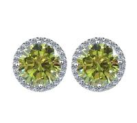 LCDIUDIU 925 Sterling Silver Earring Stud, Hollow Circle Inlay 5Mm Round Cut Zircon Small Studs Hypoallergenic Birthstone Earrings Gem Jewelry Gift For Women Wife Mom Olive Green