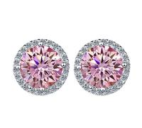LCDIUDIU 925 Sterling Silver Earring Stud, Hollow Circle Inlay 5Mm Round Cut Zircon Small Studs Hypoallergenic Birthstone Earrings Gem Jewelry Gift For Women Wife Mom Pink