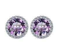LCDIUDIU 925 Sterling Silver Earring Stud, Hollow Circle Inlay 5Mm Round Cut Zircon Small Studs Hypoallergenic Birthstone Earrings Gem Jewelry Gift For Women Wife Mom Purple