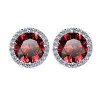 LCDIUDIU 925 Sterling Silver Earring Stud, Hollow Circle Inlay 5Mm Round Cut Zircon Small Studs Hypoallergenic Birthstone Earrings Gem Jewelry Gift For Women Wife Mom Red