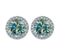 LCDIUDIU 925 Sterling Silver Earring Stud, Hollow Circle Inlay 5Mm Round Cut Zircon Small Studs Hypoallergenic Birthstone Earrings Gem Jewelry Gift For Women Wife Mom Green