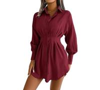 LCDIUDIU Abito A Tunica Elegante da Donna, Abito Aderente A Maniche Lunghe A Lanterna con Revers Bianchi, Abito Estivo Slim Fit Sexy Mini Abito per Feste Casual, Club, Spiaggia, Vacanze, Rosso Sc