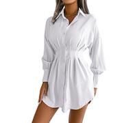LCDIUDIU Abito A Tunica Elegante da Donna, Abito Aderente A Maniche Lunghe A Lanterna con Revers Bianchi, Abito Estivo Slim Fit Sexy Mini Abito per Feste Casual, Club, Spiaggia, Vacanze, Bianco S