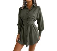 LCDIUDIU Abito A Tunica Elegante da Donna, Abito Aderente A Maniche Lunghe A Lanterna con Revers Bianchi, Abito Estivo Slim Fit Sexy Mini Abito per Feste Casual, Club, Spiaggia, Vacanze, Verde Mi