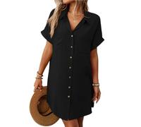 LCDIUDIU Abito Camicia Casual A Righe da Donna, Maniche Corte Arrotolate, Abbottonatura Frontale, vestibilità Ampia, Abito Estivo Elegante Midi con Tasche per Tutti I Giorni, Lavoro, Spiaggia, Vaca