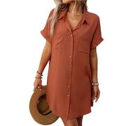 LCDIUDIU Abito Camicia Casual A Righe da Donna, Maniche Corte Arrotolate, Abbottonatura Frontale, vestibilità Ampia, Abito Estivo Elegante Midi con Tasche per Tutti I Giorni, Lavoro, Spiaggia, Vaca