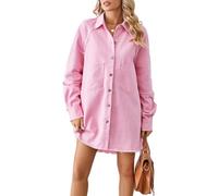 LCDIUDIU Abito Camicia in Denim Oversize da Donna con Maniche Lunghe Raglan, Mini Abito con Revers, Bottoni, Orlo Sfrangiato E Tasche, Abito Estivo Casual Ampio Stile Boyfriend per Tutti I Giorni Ro