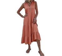 LCDIUDIU Abito Corto Boho Senza Maniche A Balze da Donna con Scollo A V, Abbottonatura Frontale, Orlo Balze, Linea Ad, Tunica Estiva Casual da Spiaggia, Vacanze, Uscite Quotidiane, Abito Lungo Ed