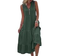 LCDIUDIU Abito Corto Boho Senza Maniche A Balze da Donna con Scollo A V, Abbottonatura Frontale, Orlo Balze, Linea Ad, Tunica Estiva Casual da Spiaggia, Vacanze, Uscite Quotidiane, Abito Lungo Ed